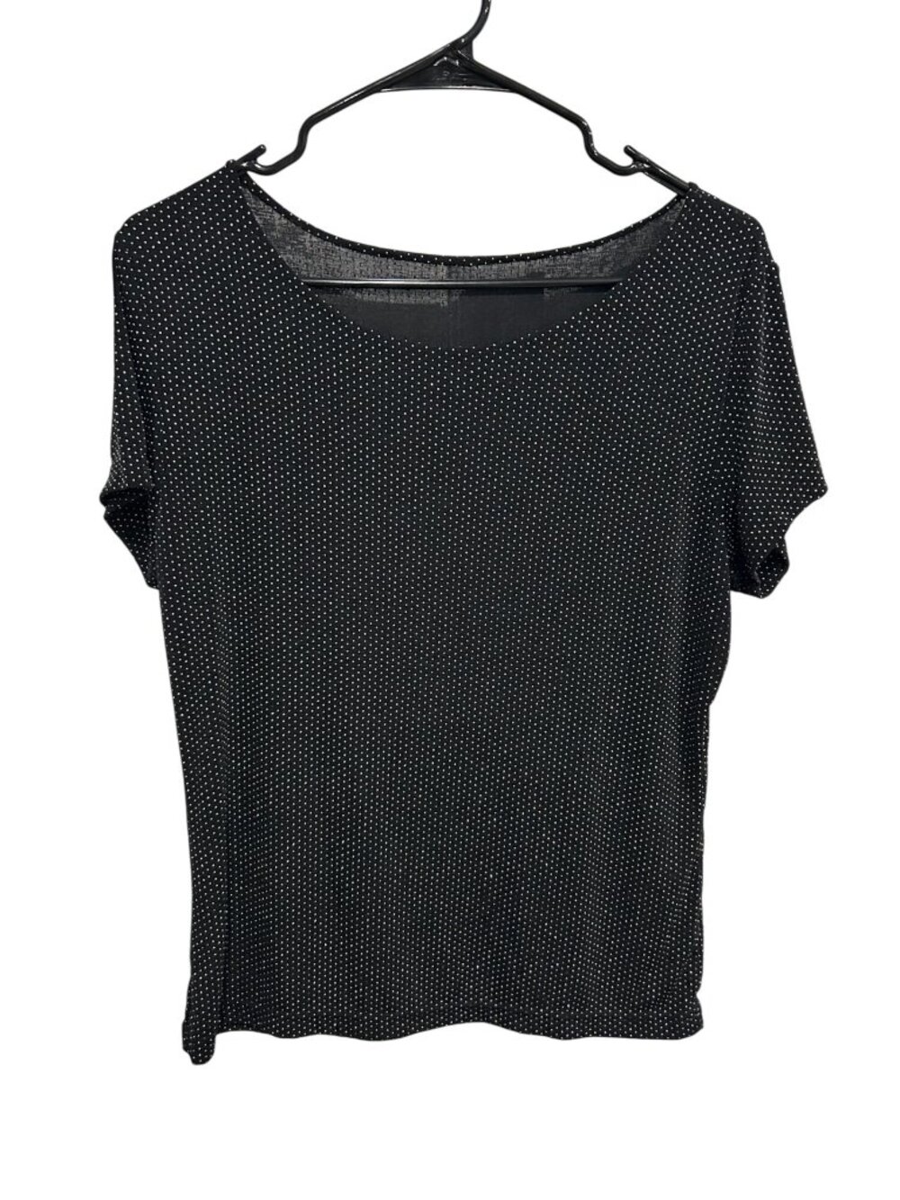 Black Polka Dot Womens Scoop Neck Short Sleeve Stretchy Top Size Medium Classic